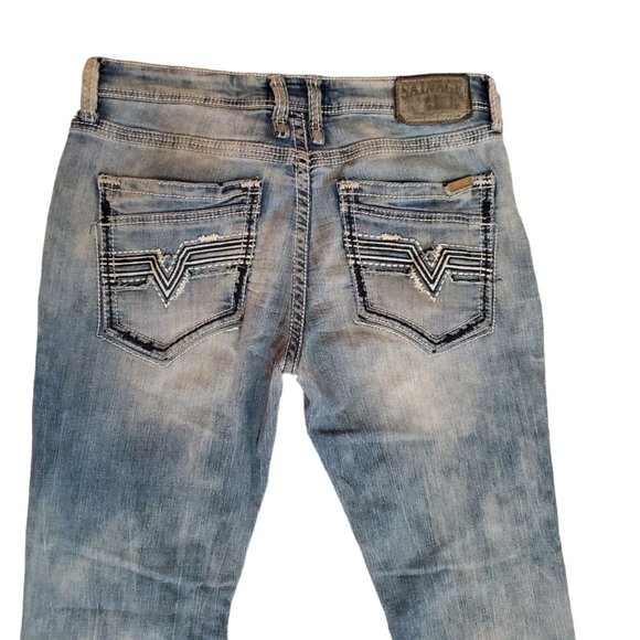 Salvage (Buckle) Havoc 32R (Meas 34x33.5 10" Rise) Slim Straight Med Jeans A4 - Picture 6 of 10